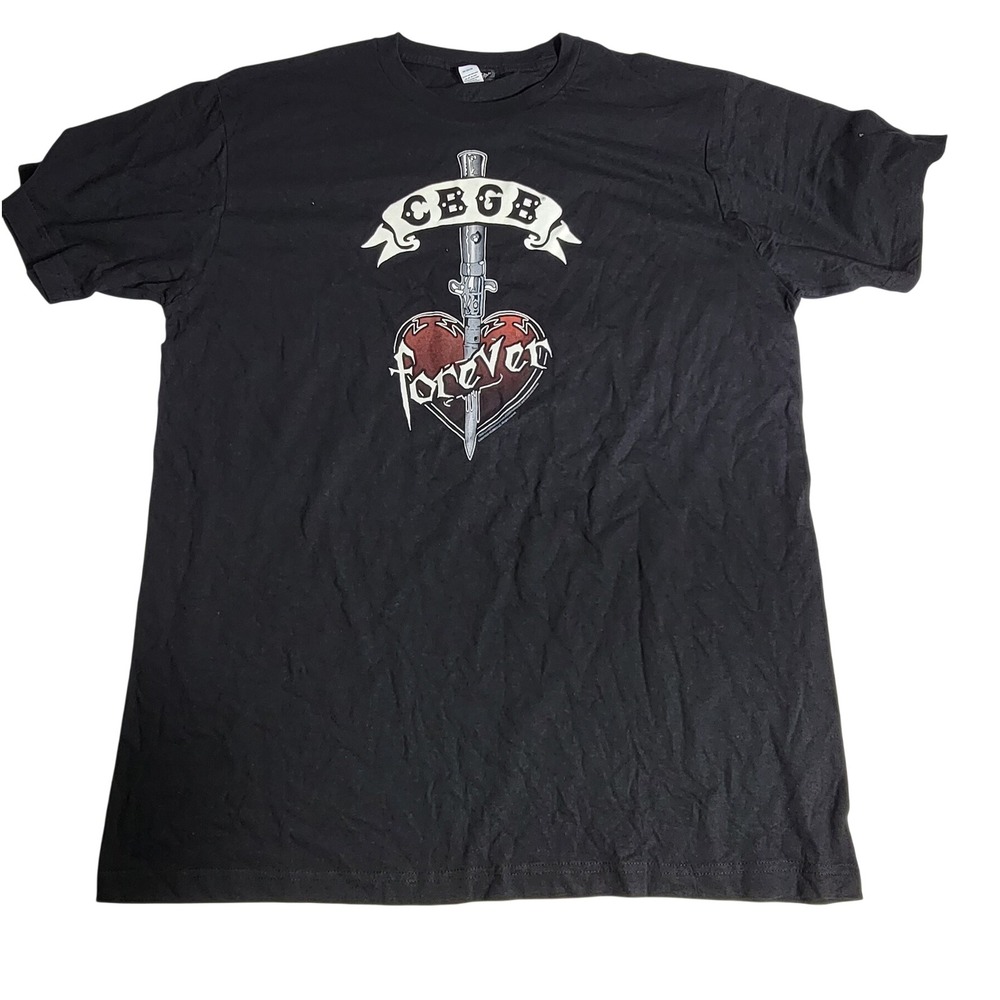 CBGB OMFUG Forever Dagger Heart Graphic T-Shirt Black XL Punk Rock NYC Music